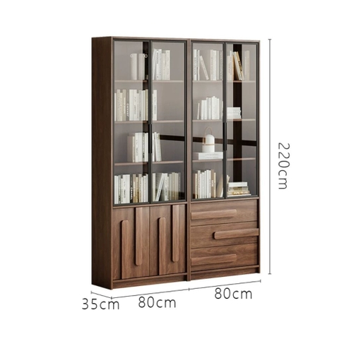 Kệ Sách Vân Gỗ Nổi Kết Hợp Cánh Kính Cường Lực Hiện Đại 280x35x220cm Yapi-TK016