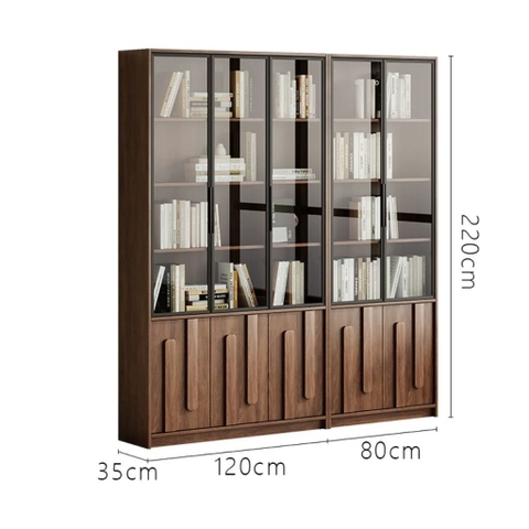 Kệ Sách Vân Gỗ Nổi Kết Hợp Cánh Kính Cường Lực Hiện Đại 280x35x220cm Yapi-TK016