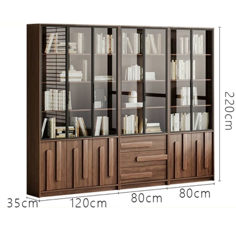 Kệ Sách Vân Gỗ Nổi Kết Hợp Cánh Kính Cường Lực Hiện Đại 280x35x220cm Yapi-TK016