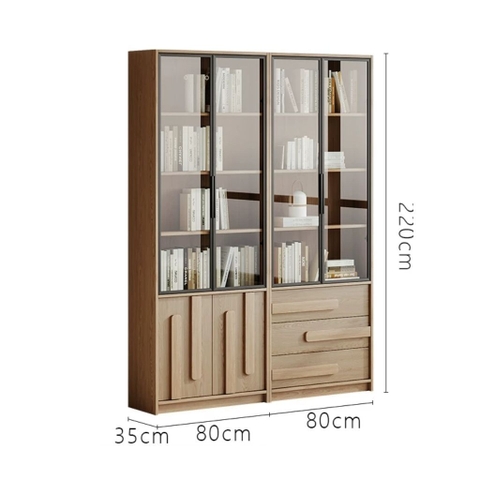 Kệ Sách Vân Gỗ Nổi Kết Hợp Cánh Kính Cường Lực Hiện Đại 280x35x220cm Yapi-TK016