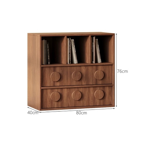 Kệ Sách Thấp Gỗ MDF Cánh Kính Kèm Ngăn Kéo Cho Phòng Khách 160x40x76cm Yapi-669