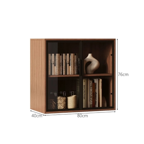 Kệ Sách Thấp Gỗ MDF Cánh Kính Kèm Ngăn Kéo Cho Phòng Khách 160x40x76cm Yapi-669