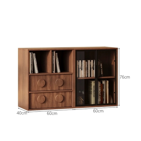 Kệ Sách Thấp Gỗ MDF Cánh Kính Kèm Ngăn Kéo Cho Phòng Khách 160x40x76cm Yapi-669