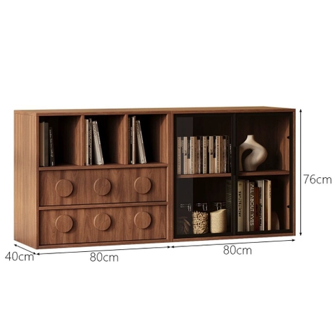 Kệ Sách Thấp Gỗ MDF Cánh Kính Kèm Ngăn Kéo Cho Phòng Khách 160x40x76cm Yapi-669