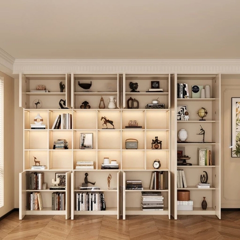 Kệ Sách Thanh Gỗ Dọc Kèm Đèn LED Nhiều Ngăn Hiện Đại 320x35x230cm Yapi-675