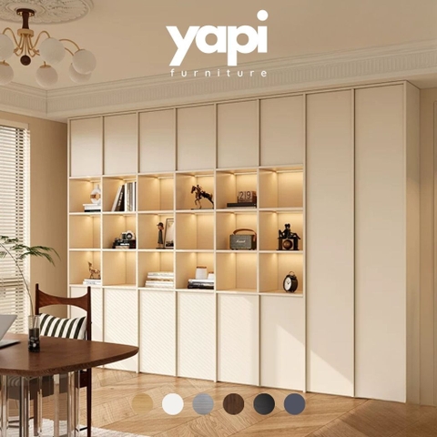 Kệ Sách Thanh Gỗ Dọc Kèm Đèn LED Nhiều Ngăn Hiện Đại 320x35x230cm Yapi-675