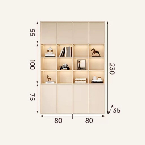 Kệ Sách Thanh Gỗ Dọc Kèm Đèn LED Nhiều Ngăn Hiện Đại 320x35x230cm Yapi-675