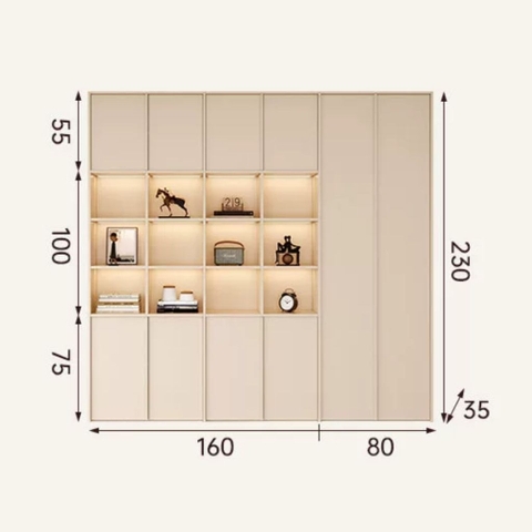 Kệ Sách Thanh Gỗ Dọc Kèm Đèn LED Nhiều Ngăn Hiện Đại 320x35x230cm Yapi-675