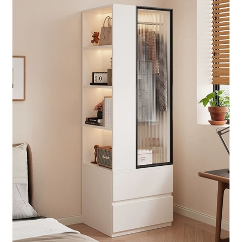 Tủ Quần Áo Cánh Kính Sóng Hiện Đại Tích Hợp Kệ Sách Và Ngăn Kéo 100x50x200cm Yapi-264