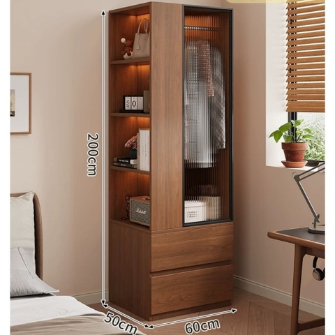Tủ Quần Áo Cánh Kính Sóng Hiện Đại Tích Hợp Kệ Sách Và Ngăn Kéo 100x50x200cm Yapi-264