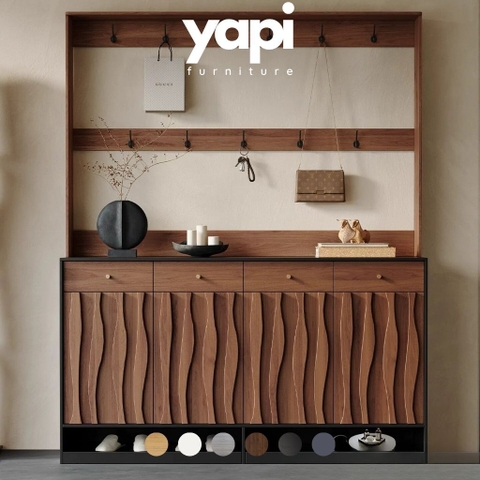 Tủ Giày Kết Hợp Giá Treo Đa Năng Vân Gỗ Sóng Hiện Đại 160x40x200cm Yapi-337