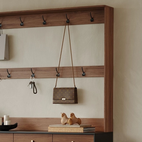 Tủ Giày Kết Hợp Giá Treo Đa Năng Vân Gỗ Sóng Hiện Đại 160x40x200cm Yapi-337