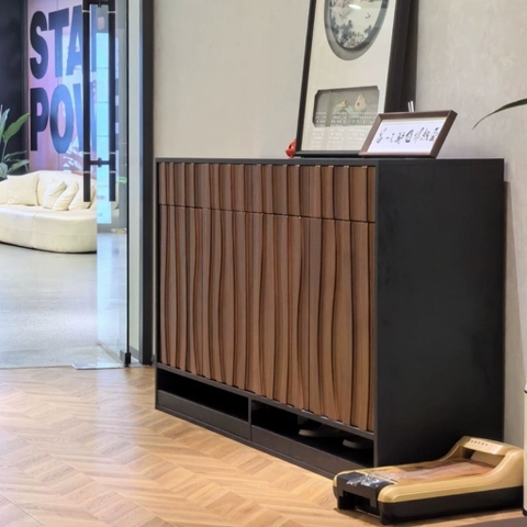 Tủ Giày Kết Hợp Giá Treo Đa Năng Vân Gỗ Sóng Hiện Đại 160x40x200cm Yapi-337