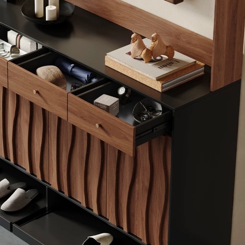 Tủ Giày Kết Hợp Giá Treo Đa Năng Vân Gỗ Sóng Hiện Đại 160x40x200cm Yapi-337
