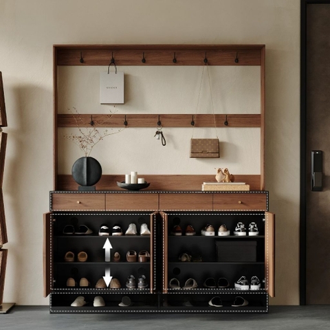 Tủ Giày Kết Hợp Giá Treo Đa Năng Vân Gỗ Sóng Hiện Đại 160x40x200cm Yapi-337