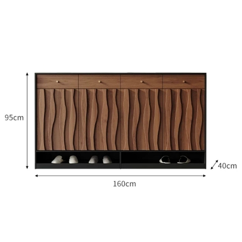 Tủ Giày Kết Hợp Giá Treo Đa Năng Vân Gỗ Sóng Hiện Đại 160x40x200cm Yapi-337
