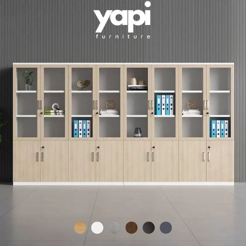 Tủ Tài Liệu Văn Phòng Cánh Kinh Nhiều Ngăn Hiện Đại 200x40x200cm Yapi-TTL001