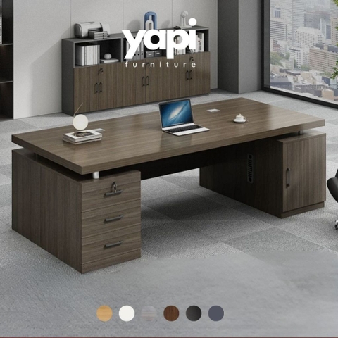 Bàn Làm Việc Lãnh Đạo Gỗ MDF Kèm Ngăn Kéo, Nội Thất Văn Phòng 180x80x75cm Yapi-BLD007