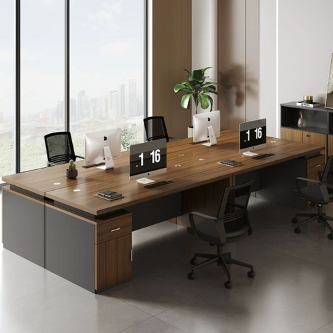 Bàn Làm Việc Lãnh Đạo Văn Phòng, Kèm Tủ Phụ Ngăn Kéo Màu Nâu Phối Đen 180x80x75cm Yapi-BLD009