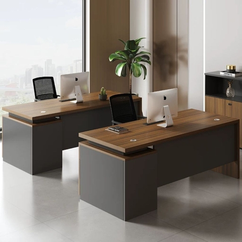 Bàn Làm Việc Lãnh Đạo Văn Phòng, Kèm Tủ Phụ Ngăn Kéo Màu Nâu Phối Đen 180x80x75cm Yapi-BLD009