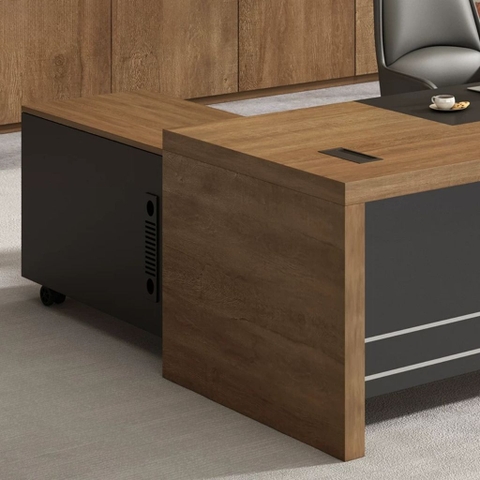 Bàn Làm Việc Lãnh Đạo Kèm Tủ Phụ Di Động Màu Nâu Phối Xám 200x120x75cm Yapi-BLD012