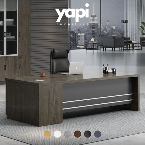 Bàn Làm Việc Lãnh Đạo Hiện Đại Màu Xám, Kèm Tủ Phụ 200x80x75cm Yapi-BLD013