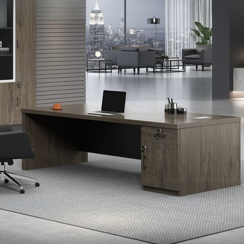 Bàn Làm Việc Lãnh Đạo Hiện Đại Màu Xám, Kèm Tủ Phụ 200x80x75cm Yapi-BLD013