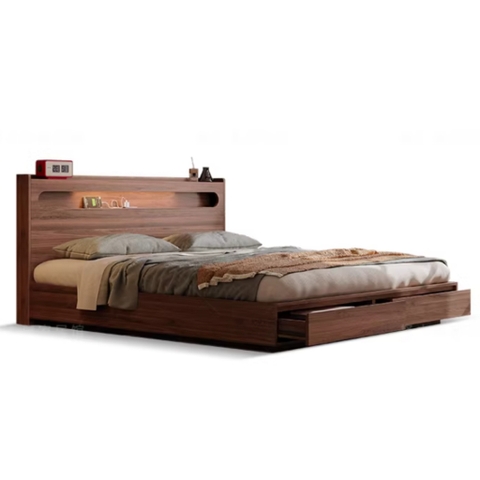 Giường Ngủ 2 Ngăn Kéo Cuối Giường, Đầu Giường Có Hộc Lưu Trữ Kèm Đèn LED 1m8x2m Yapi-550