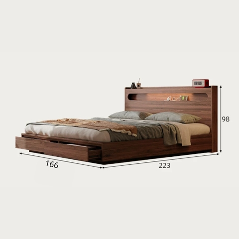 Giường Ngủ 2 Ngăn Kéo Cuối Giường, Đầu Giường Có Hộc Lưu Trữ Kèm Đèn LED 1m8x2m Yapi-550