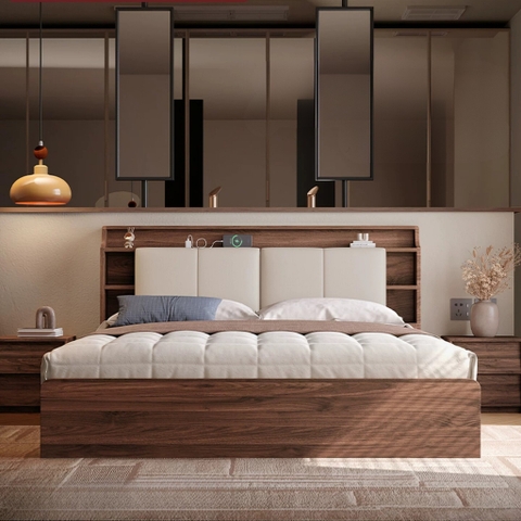 Giường Ngủ Bọc Nệm Đầu Giường Tích Hợp 3 Ngăn Kéo và Khoang Chứa Đồ 2mx2m2 Yapi-552
