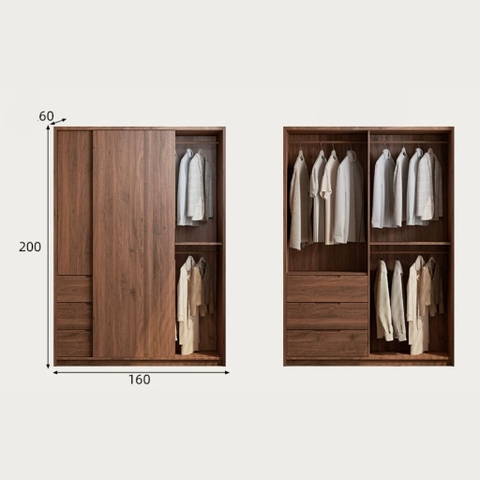 Tủ Quần Áo Cánh Lùa Gỗ MDF Tích Hợp Kệ Trang Trí Và Tủ Phụ 200x60x250 Yapi-265