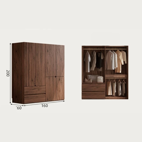 Tủ Quần Áo Gỗ MDF Thiết Kế Cánh Bo Tròn Sang Trọng 200x60x240cm Yapi-267