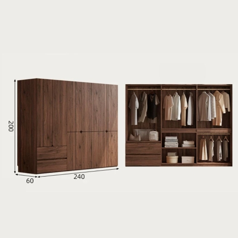 Tủ Quần Áo Gỗ MDF Thiết Kế Cánh Bo Tròn Sang Trọng 200x60x240cm Yapi-267