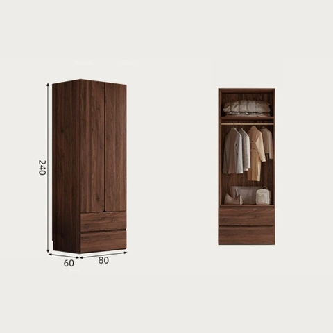 Tủ Quần Áo Gỗ MDF Thiết Kế Cánh Bo Tròn Sang Trọng 200x60x240cm Yapi-267