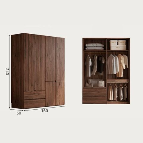 Tủ Quần Áo Gỗ MDF Thiết Kế Cánh Bo Tròn Sang Trọng 200x60x240cm Yapi-267
