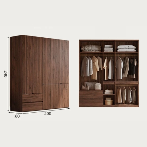 Tủ Quần Áo Gỗ MDF Thiết Kế Cánh Bo Tròn Sang Trọng 200x60x240cm Yapi-267
