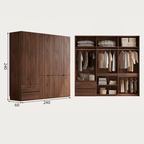 Tủ Quần Áo Gỗ MDF Thiết Kế Cánh Bo Tròn Sang Trọng 200x60x240cm Yapi-267