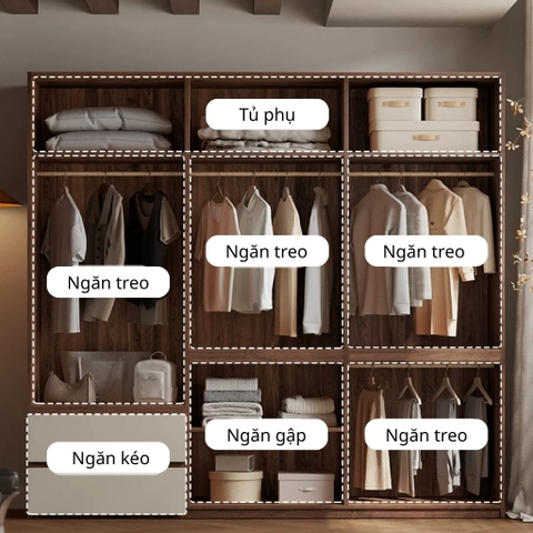 Tủ Quần Áo Gỗ MDF Kèm Ngăn Kéo Tiện Lợi Cho Phòng Ngủ 200x60x240 Yapi-268