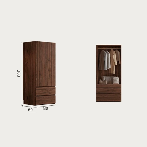 Tủ Quần Áo Gỗ MDF Kèm Ngăn Kéo Tiện Lợi Cho Phòng Ngủ 200x60x240 Yapi-268