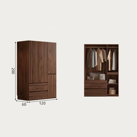 Tủ Quần Áo Gỗ MDF Kèm Ngăn Kéo Tiện Lợi Cho Phòng Ngủ 200x60x240 Yapi-268