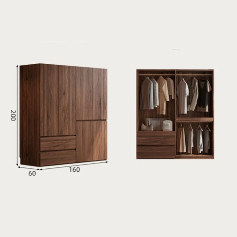 Tủ Quần Áo Gỗ MDF Kèm Ngăn Kéo Tiện Lợi Cho Phòng Ngủ 200x60x240 Yapi-268