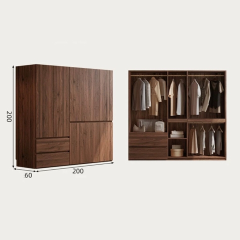 Tủ Quần Áo Gỗ MDF Kèm Ngăn Kéo Tiện Lợi Cho Phòng Ngủ 200x60x240 Yapi-268