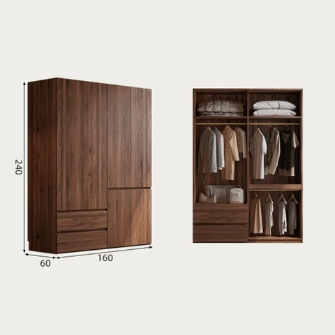 Tủ Quần Áo Gỗ MDF Kèm Ngăn Kéo Tiện Lợi Cho Phòng Ngủ 200x60x240 Yapi-268