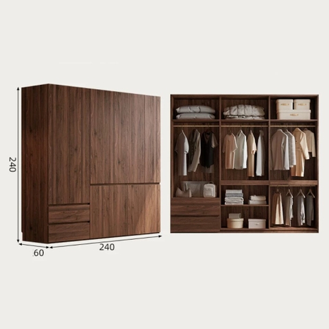 Tủ Quần Áo Gỗ MDF Kèm Ngăn Kéo Tiện Lợi Cho Phòng Ngủ 200x60x240 Yapi-268