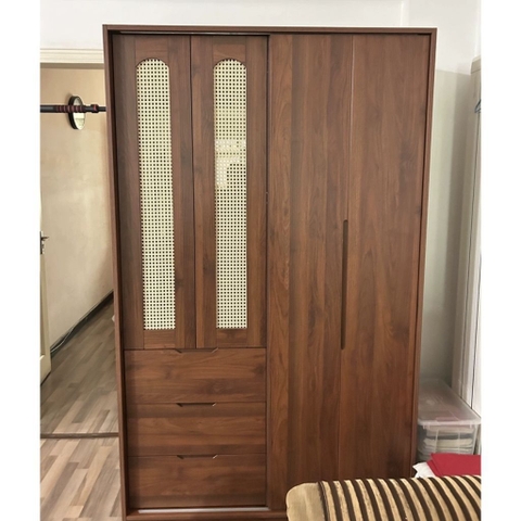 Tủ Quần Áo Gỗ MDF Phối Cánh Mây, Kèm Ngăn Kéo Cho Phòng Ngủ 220x60x250cm Yapi-269