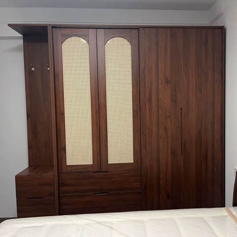 Tủ Quần Áo Gỗ MDF Phối Cánh Mây, Kèm Ngăn Kéo Cho Phòng Ngủ 220x60x250cm Yapi-269