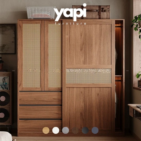 Tủ Quần Áo MDF Cửa Lùa Cánh Mây, Kèm Ngăn Kéo 200x60x248cm Yapi-270