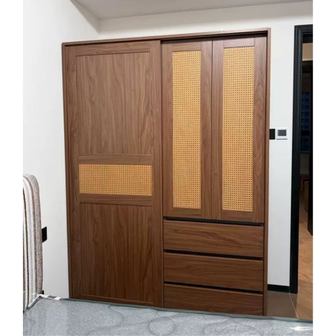 Tủ Quần Áo MDF Cửa Lùa Cánh Mây, Kèm Ngăn Kéo 200x60x248cm Yapi-270
