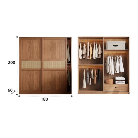 Tủ Quần Áo Cửa Lùa Cánh Mây Đơn Giản Phòng Ngủ 240x60x248cm Yapi-271