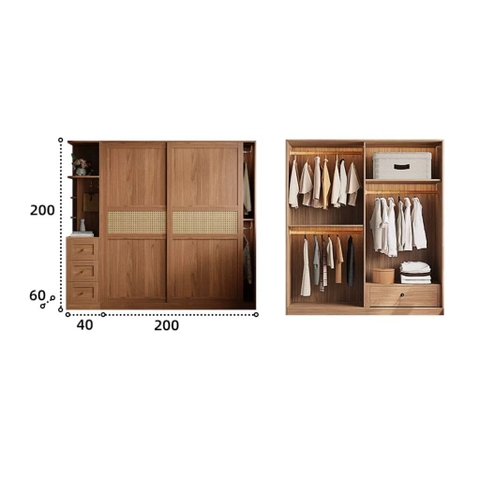 Tủ Quần Áo Cửa Lùa Cánh Mây Đơn Giản Phòng Ngủ 240x60x248cm Yapi-271
